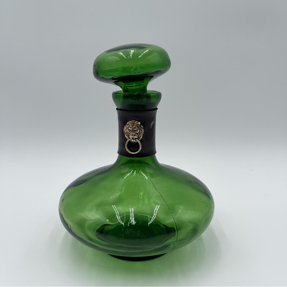 Other - Vintage Green Glass Decanter Leather Lion Head Wrap MCM *READ*